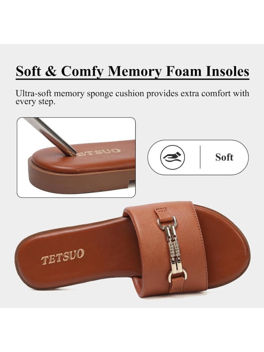 Women's Sandals Dressy Slide Sandals Light Brown Open Toe Slip On Flat Sandals - Picture 4 of 5